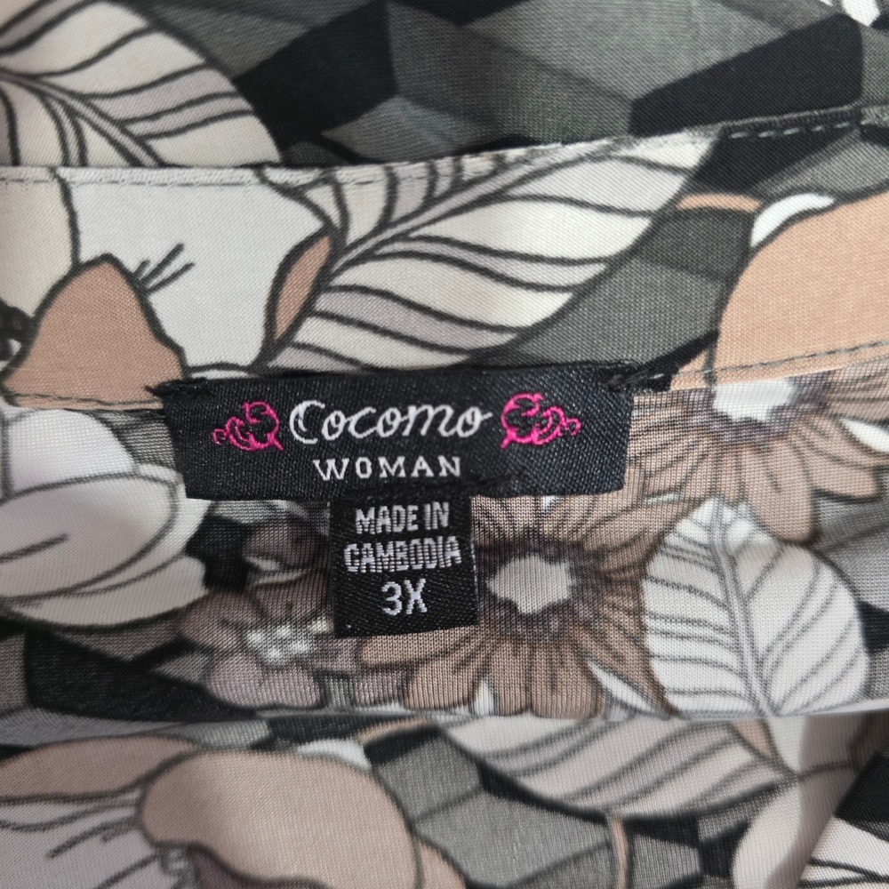 Cocomo Woman 3X Floral Tunic Blouse Black Brown Sheer Roll Tab Sleeve Plus Boho - Picture 2 of 5